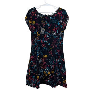 Mudd Girls Butterfly Dress Size 10 Floral Short Sleeve Black Blue Yellow Pink